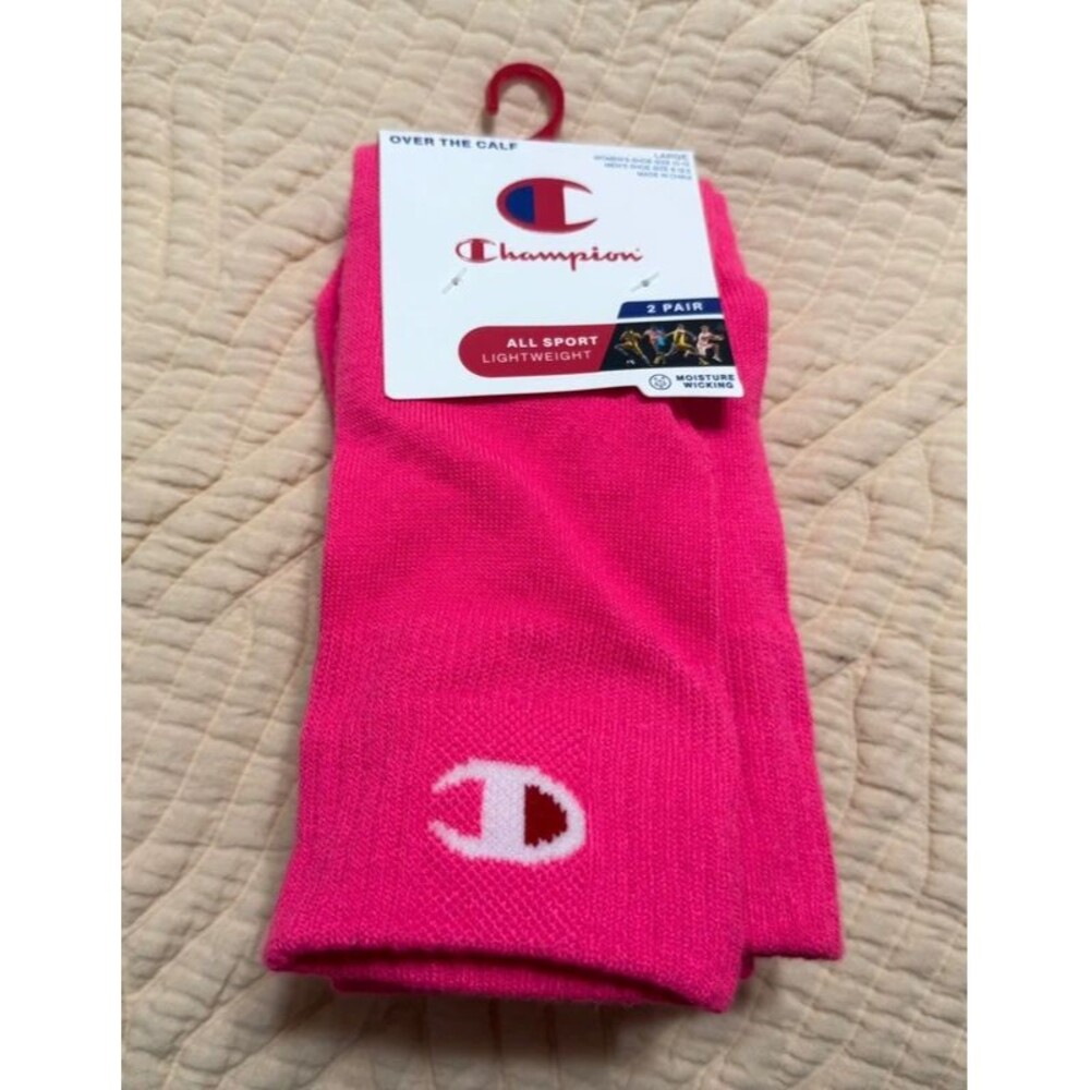 Champion Unisex Pink Over The Calf Athletic Sport Socks 2 Pair Large